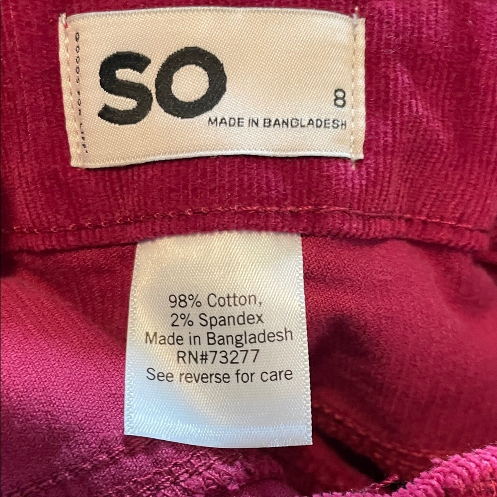 NWT SO “Vintage Wine” corduroy button front skirt Girl’s sz 8 - Picture 5 of 8